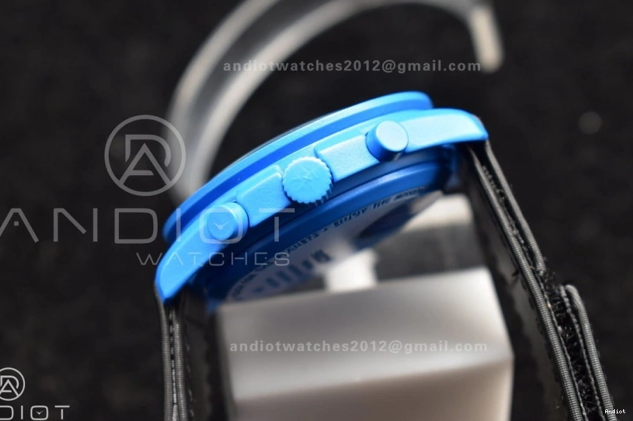 to x Moonwatch Nylon Neptune Strap Swatch Omega on Mission Quartz Bioceramic 0412